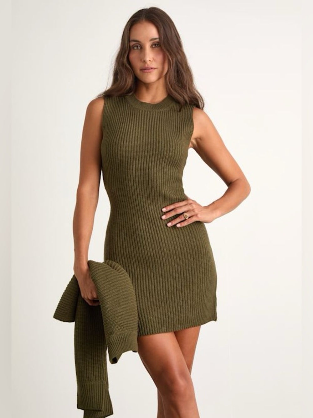 Lulus Green Ribbed Knit Mini Sleeveless Sweater Dress Size Medium NWT Bodycon